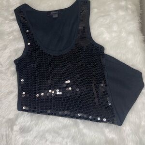 Express Black Sequin Ribbed Tank Mini Dress Bodycon Y2K Party S